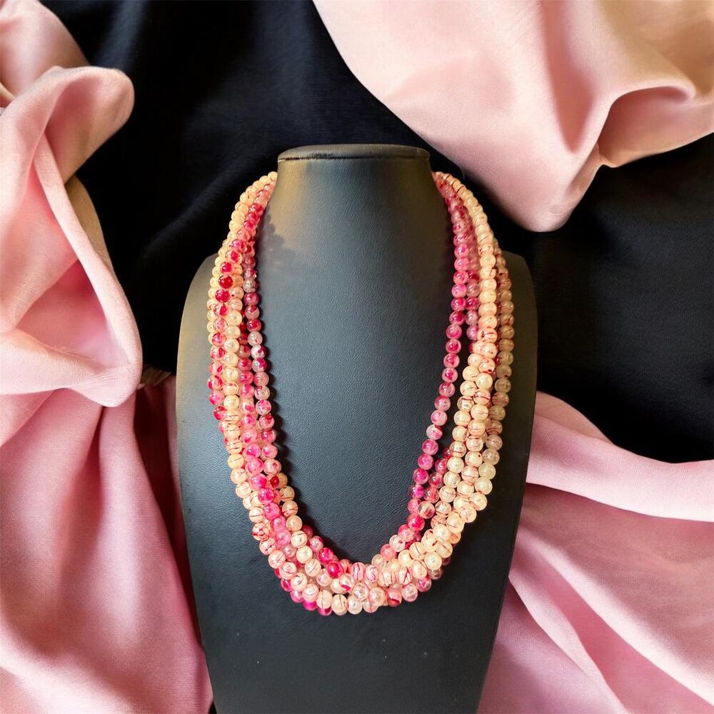 Vintage Multi-Strand Plastic Beaded Necklace Signed Hong Kong 1050-1960